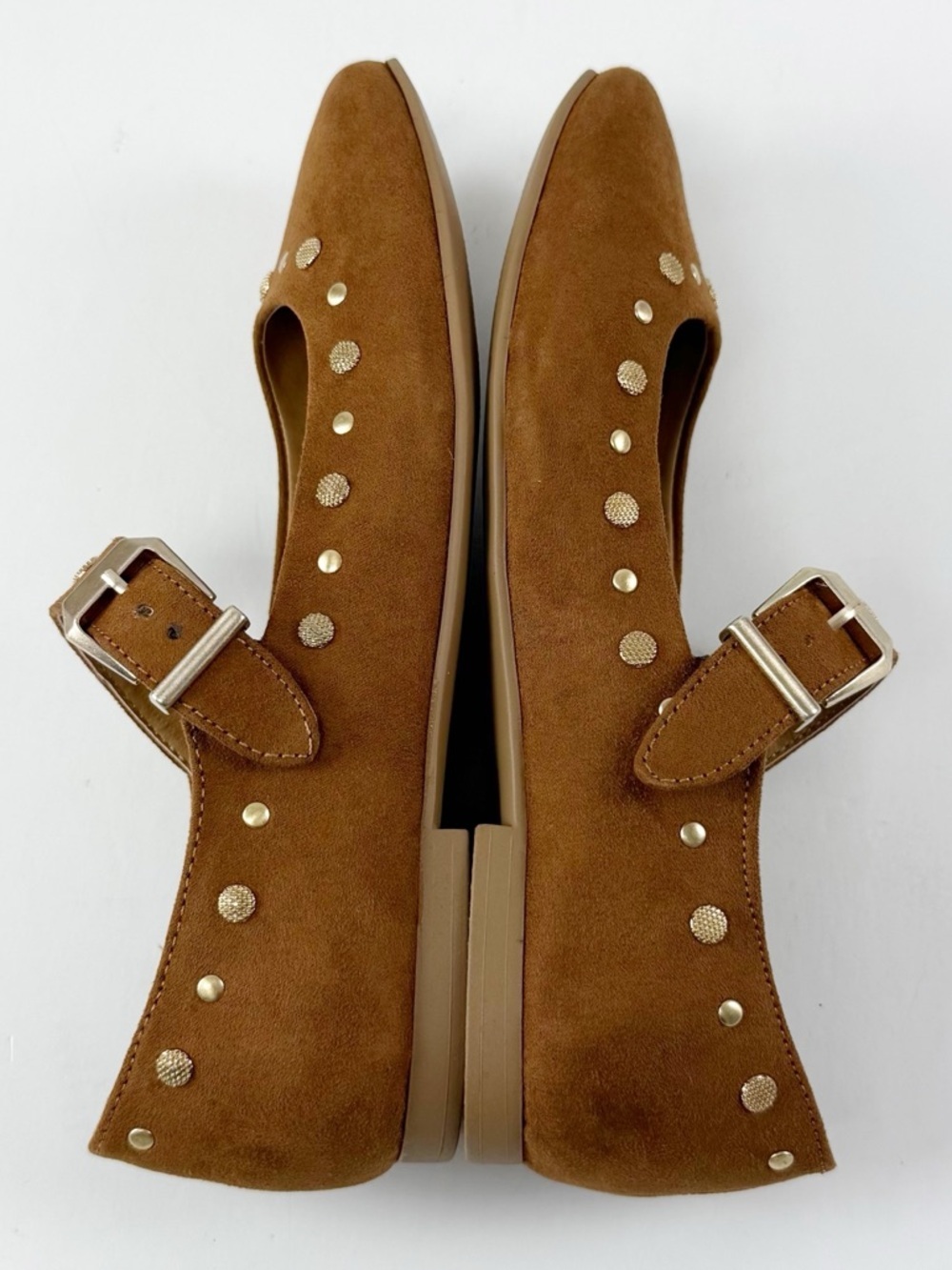 Sun + Stone Caia Maryjane Studded Flats Womens 6M Tan Gold NEW - Picture 4 of 11
